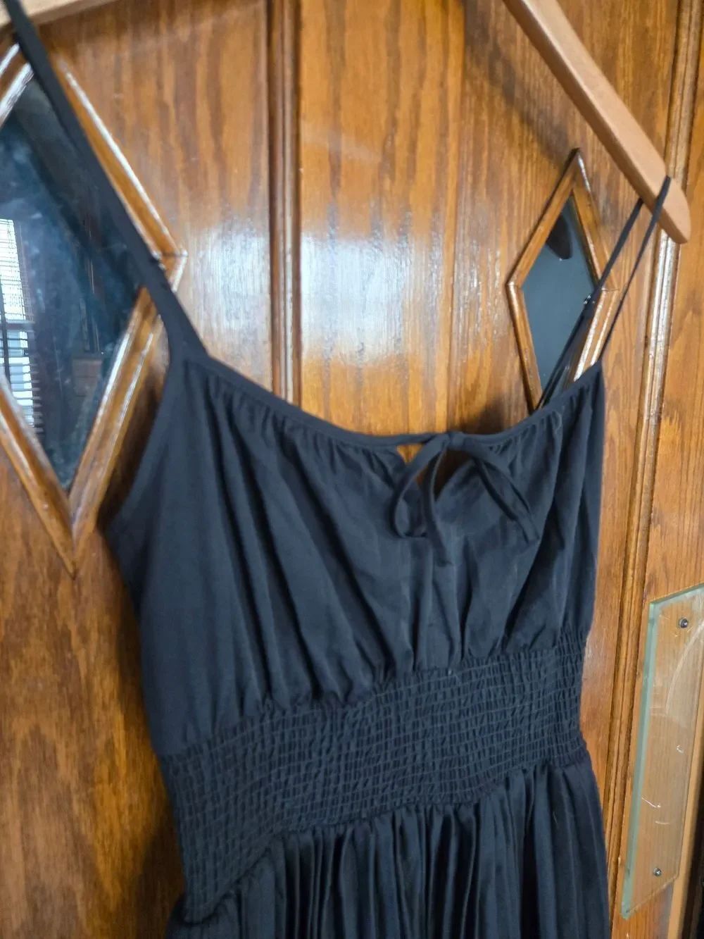 J Crew Black Pleated Midi Dress with Smocking And Spaghetti Straps Size 0 - Picture 7 of 15